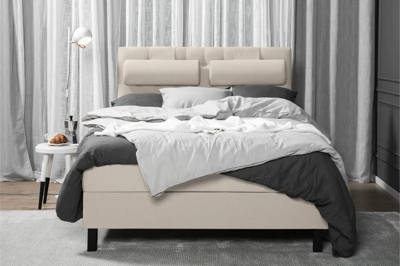 Sänkypaketti Lucky 140x200 Diamant Sängynpääty Beige - Niskatyyny Suuri Beige - Huonekalut - Sänky - Jenkkisängyt