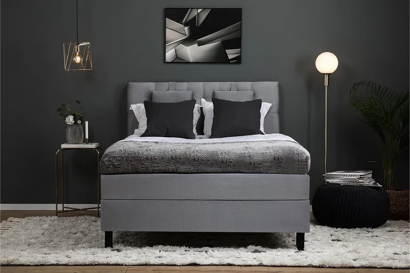 Sänkypaketti Lucky 140x200 Diamant Sängynpääty Keskiharmaa - Memory Niskatyyny Pieni - Huonekalut - Sänky - Jenkkisängyt