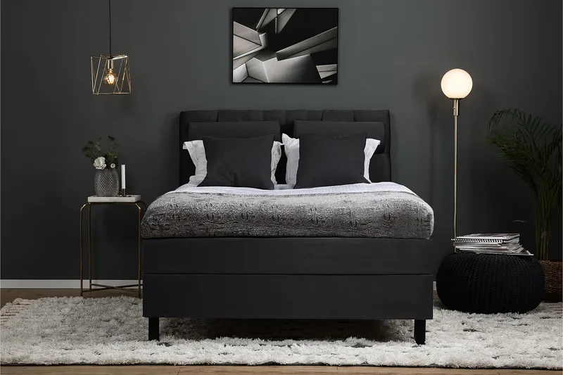 Sänkypaketti Lucky 140x200 Diamant Sängynpääty Musta/Harmaa - Vaahto Niskatyyny Suuri - Huonekalut - Sänky - Jenkkisängyt