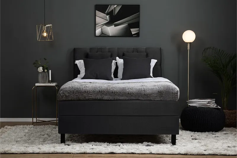 Sänkypaketti Lucky 140x200 Diamant Sängynpääty Musta/Harmaa - Polyeetteri Niskatyyny Pieni - Huonekalut - Sänky - Jenkkisängyt