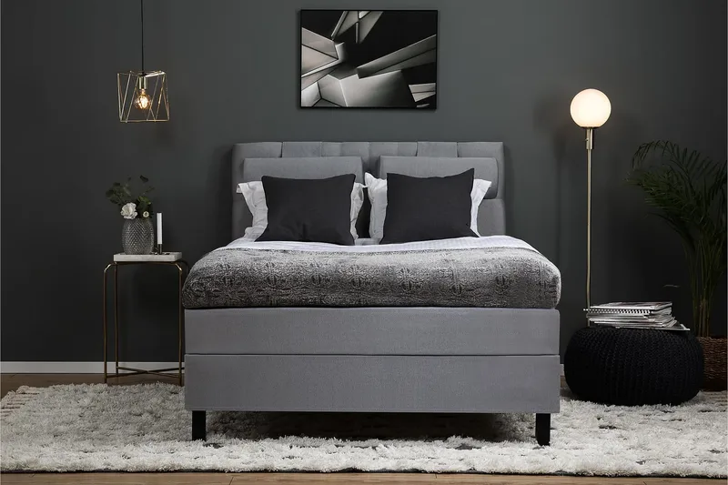 Sänkypaketti Lucky 140x200 Diamant Sängynpääty Vaaleanharm - Vaahto Niskatyyny Suuri - Huonekalut - Sänky - Jenkkisängyt