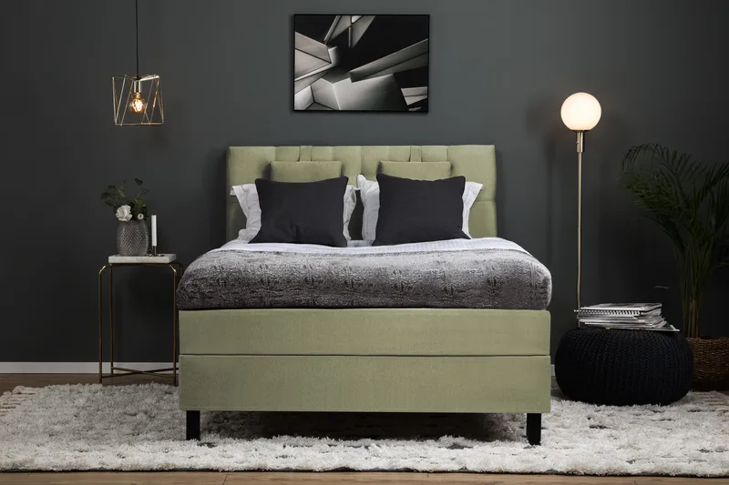 Sänkypaketti Lucky 140x200 Diamant Sängynpääty Vihreä - Polyeetteri Niskatyyny Pieni - Huonekalut - Sänky - Jenkkisängyt