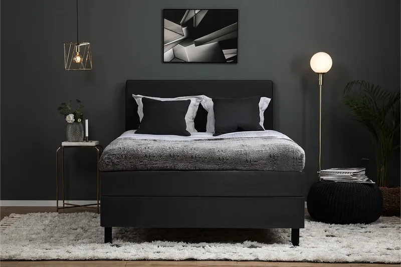 Sänkypaketti Lucky 140x200 Sileä Sängynpääty Musta/Harmaa - Memory Niskatyyny Suuri - Huonekalut - Sänky - Jenkkisängyt