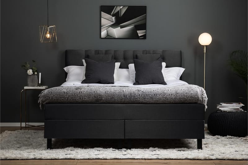 Sänkypaketti Lucky 160x200 Diamant Sängynpääty Musta - Vaahto Niskatyyny Pieni - Huonekalut - Sänky - Jenkkisängyt