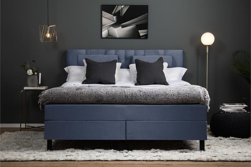 Sänkypaketti Lucky 160x200 Diamant Sängynpääty Tummansinine - Polyeetteri Niskatyyny Suuri - Huonekalut - Sänky - Jenkkisängyt