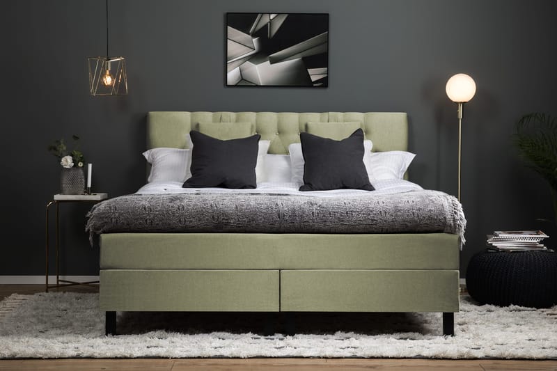 Sänkypaketti Lucky 160x200 Diamant Sängynpääty Vihreä - Vaahto Niskatyyny Pieni - Huonekalut - Sänky - Jenkkisängyt