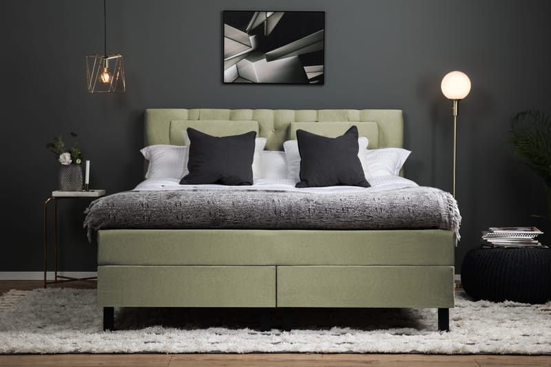 Sänkypaketti Lucky 160x200 Diamant Sängynpääty Vihreä - Polyeetteri Niskatyyny Suuri - Huonekalut - Sänky - Jenkkisängyt