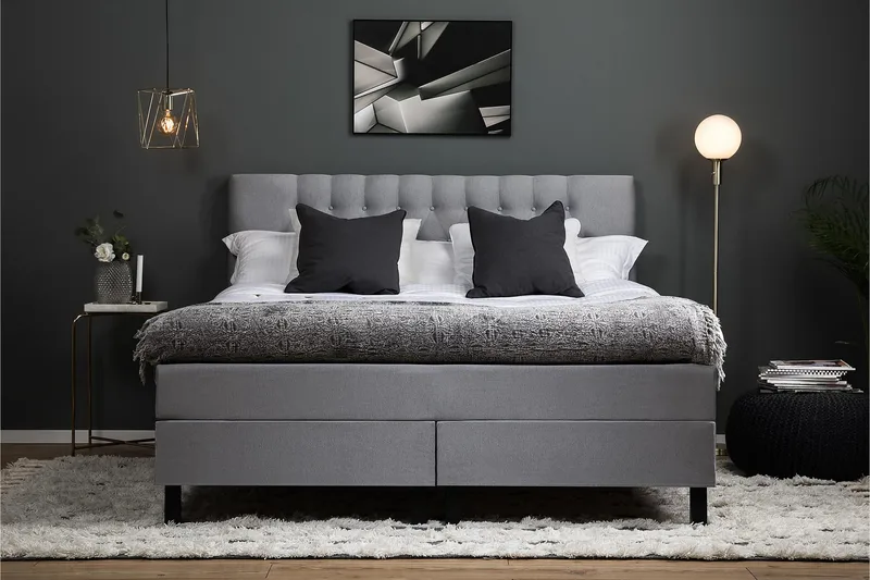 Sänkypaketti Lucky 160x200 Diamant Pääty Vaaleanharmaa - Polyeetteri - Huonekalut - Sänky - Jenkkisängyt