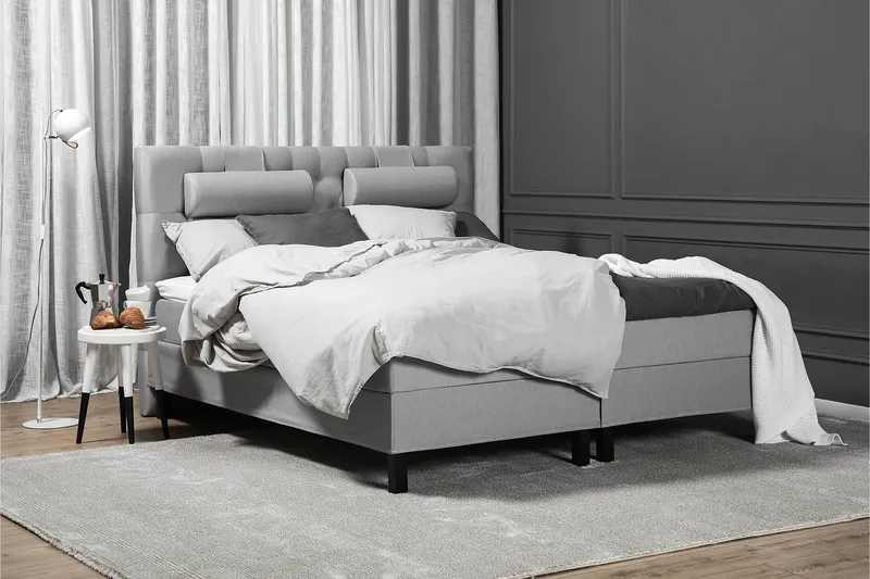 Sänkypaketti Lucky 160x200 Diamant Pääty Vaaleanharmaa - Vaahto Niskatyyny Suuri - Huonekalut - Sänky - Jenkkisängyt