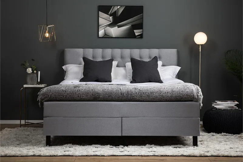 Sänkypaketti Lucky 160x200 Diamant Pääty Vaaleanharmaa - Memory - Huonekalut - Sänky - Jenkkisängyt