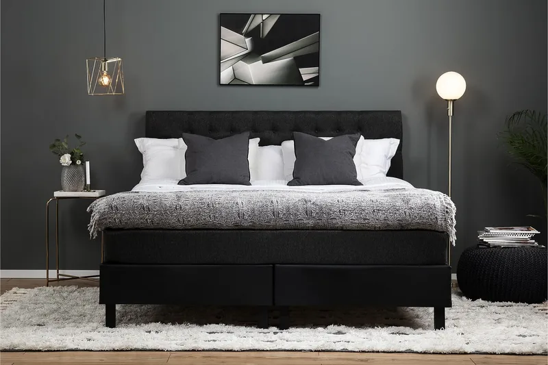 Sänkypaketti Lucky 160x200 Diamant Pääty Musta/Harmaa/PU - Memory - Huonekalut - Sänky - Jenkkisängyt