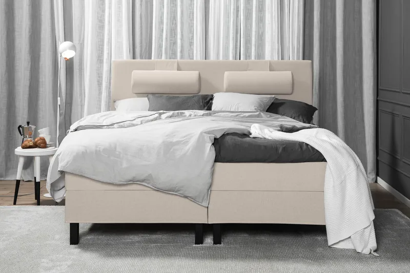 Sänkypaketti Lucky 160x200 Sileä Sängynpääty Beige - Vaahto Niskatyyny Suuri - Huonekalut - Sänky - Jenkkisängyt