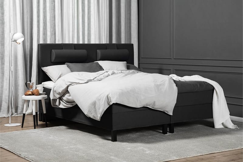 Sänkypaketti Lucky 160x200 Sileä Sängynpääty Musta - Vaahto Niskatyyny Suuri - Huonekalut - Sänky - Jenkkisängyt