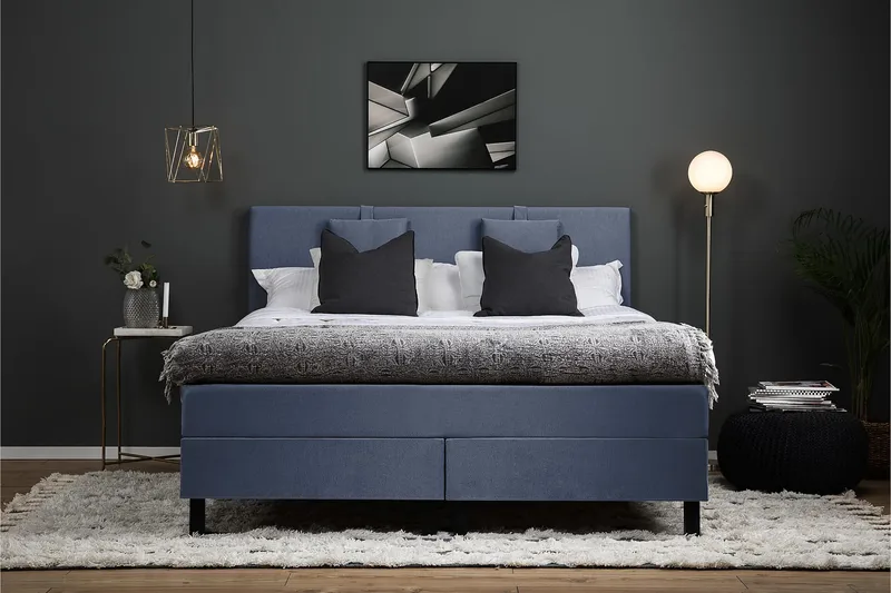 Sänkypaketti Lucky 160x200 Sileä Sängynpääty Tummansininen - Lateksi Niskatyyny Pieni - Huonekalut - Sänky - Jenkkisängyt