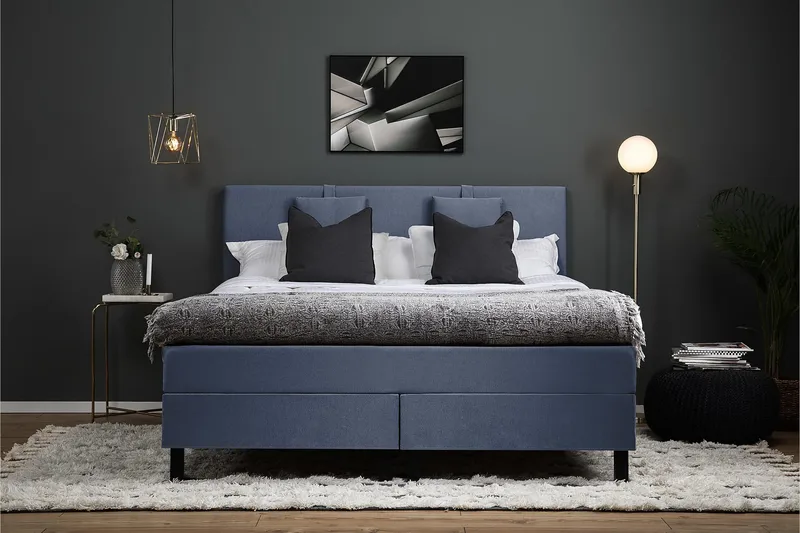 Sänkypaketti Lucky 160x200 Sileä Sängynpääty Tummansininen - Lateksi Niskatyyny Pieni - Huonekalut - Sänky - Jenkkisängyt