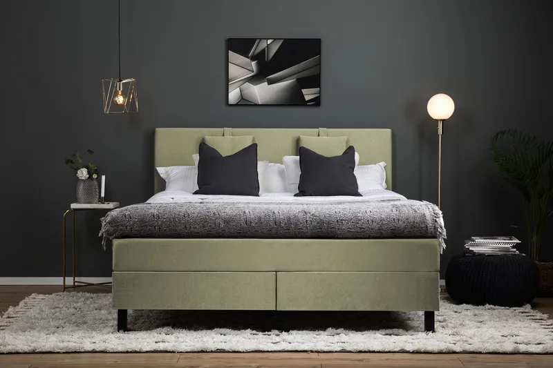 Sänkypaketti Lucky 160x200 Sileä Sängynpääty Vihreä - Vaahto Niskatyyny Pieni - Huonekalut - Sänky - Jenkkisängyt