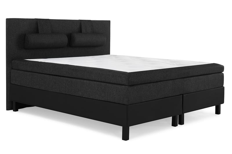 Sänkypaketti Lucky 160x200 Sileä Pääty Musta/Harmaa/PU - Lateksi Niskatyyny Suuri - Huonekalut - Sänky - Jenkkisängyt