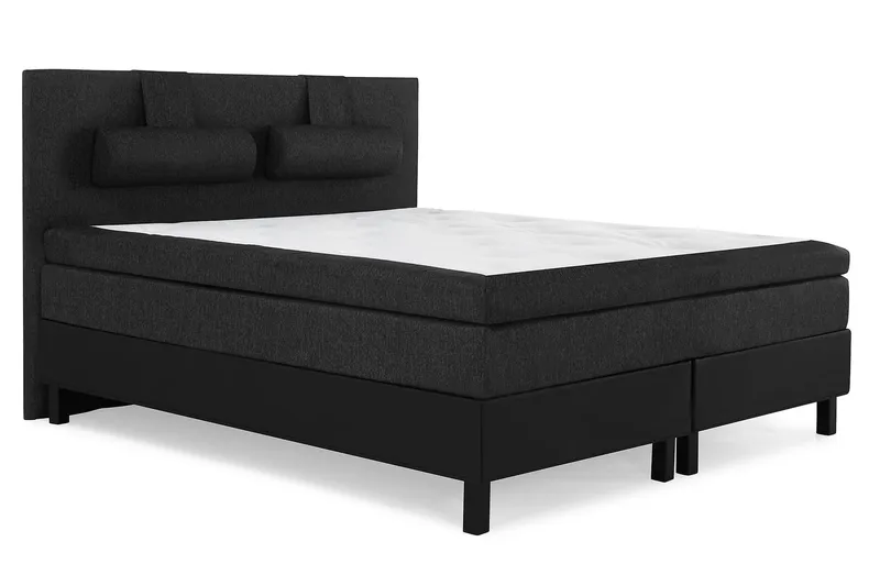 Sänkypaketti Lucky 160x200 Sileä Pääty Musta/Harmaa/PU - Lateksi Niskatyyny Suuri - Huonekalut - Sänky - Jenkkisängyt