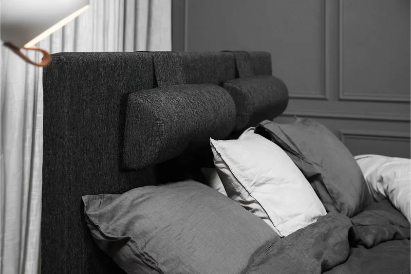 Sänkypaketti Lucky 160x200 Sileä Pääty Musta/Harmaa/PU - Lateksi Niskatyyny Suuri - Huonekalut - Sänky - Jenkkisängyt