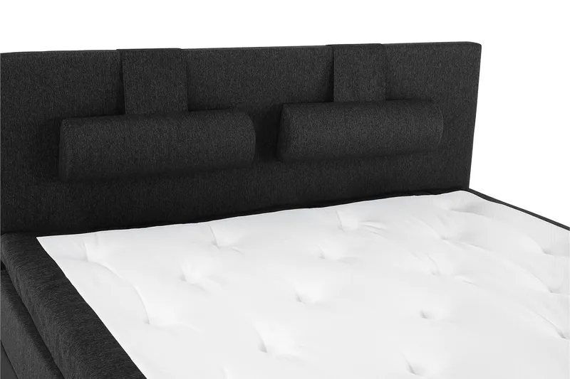 Sänkypaketti Lucky 160x200 Sileä Pääty Musta/Harmaa/PU - Lateksi Niskatyyny Suuri - Huonekalut - Sänky - Jenkkisängyt