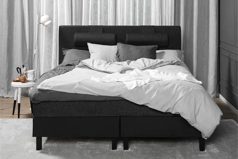 Sänkypaketti Lucky 160x200 Sileä Pääty Musta/Harmaa/PU - Vaahto - Huonekalut - Sänky - Jenkkisängyt