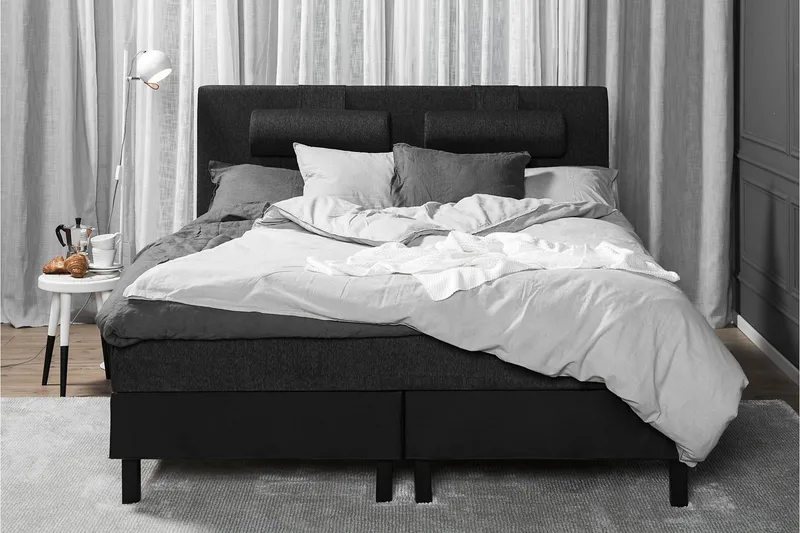 Sänkypaketti Lucky 160x200 Sileä Pääty Musta/Harmaa/PU - Lateksi Niskatyyny Suuri - Huonekalut - Sänky - Jenkkisängyt