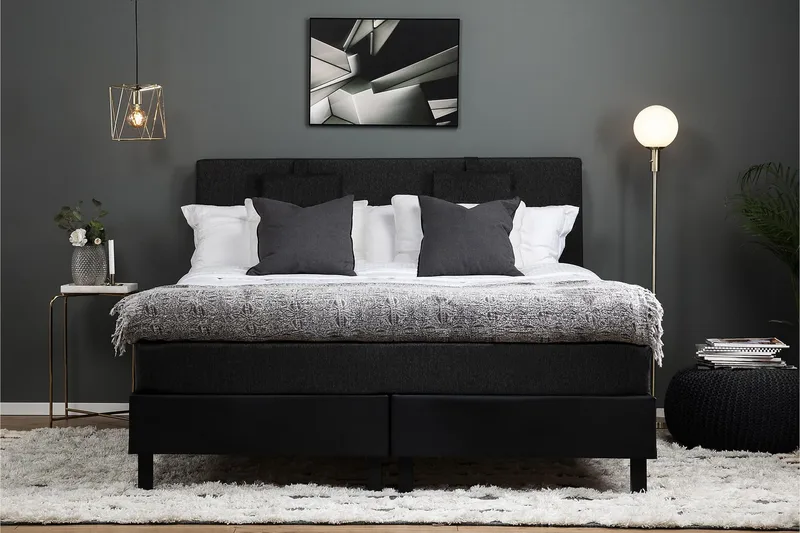 Sänkypaketti Lucky 160x200 Sileä Pääty Musta/Harmaa/PU - Lateksi Niskatyyny Pieni - Huonekalut - Sänky - Jenkkisängyt