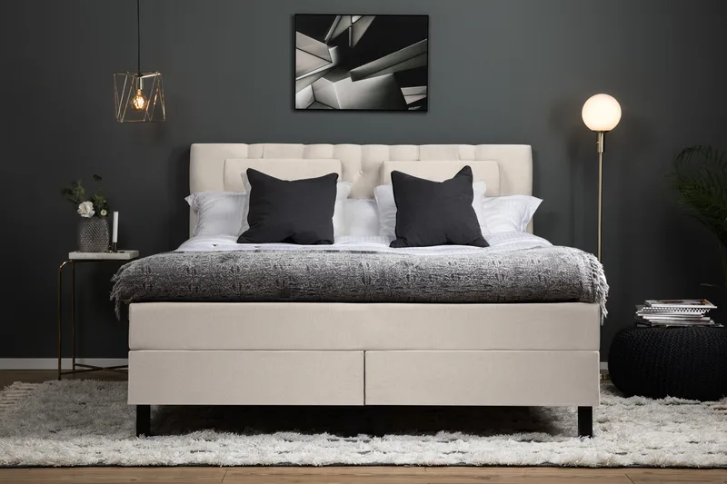 Sänkypaketti Lucky 180x200 Diamant Sängynpääty Beige - Polyeetteri Niskatyyny Suuri - Huonekalut - Sänky - Parisänky