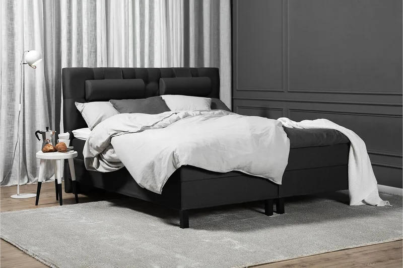 Sänkypaketti Lucky 180x200 Diamant Sängynpääty Musta - Niskatyyny Pieni Musta/Harmaa - Huonekalut - Sänky - Jenkkisängyt