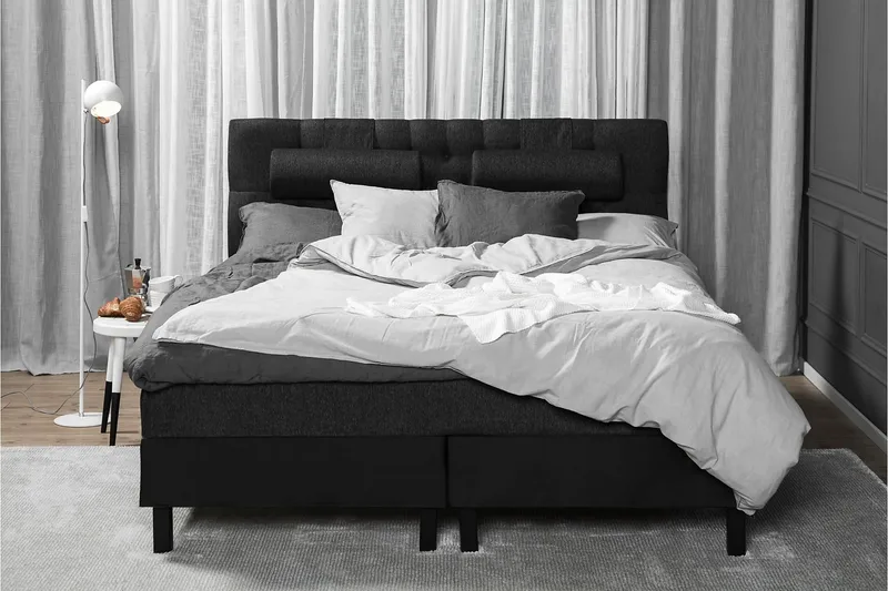 Sänkypaketti Lucky 180x200 Diamant Sängynpääty Musta/Harmaa/PU - Lateksi Niskatyyny Suuri - Huonekalut - Sänky - Jenkkisängyt