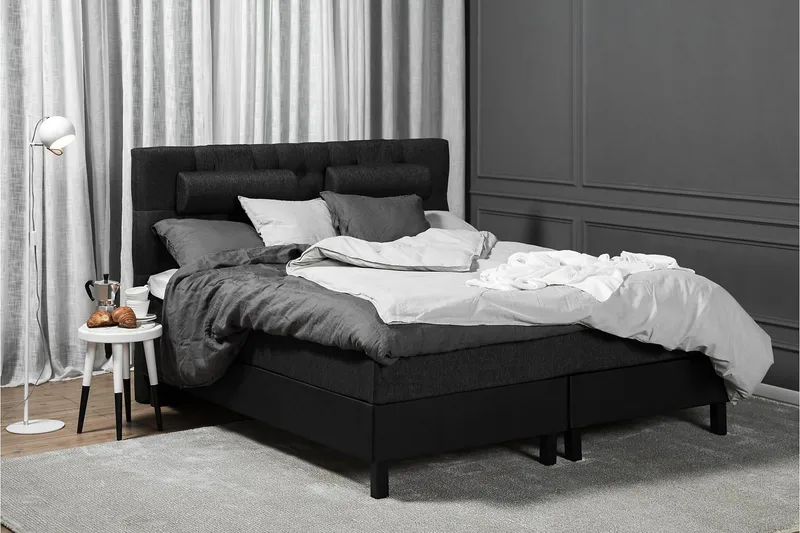 Sänkypaketti Lucky 180x200 Diamant Sängynpääty Musta/Harmaa/PU - Lateksi Niskatyyny Suuri - Huonekalut - Sänky - Jenkkisängyt