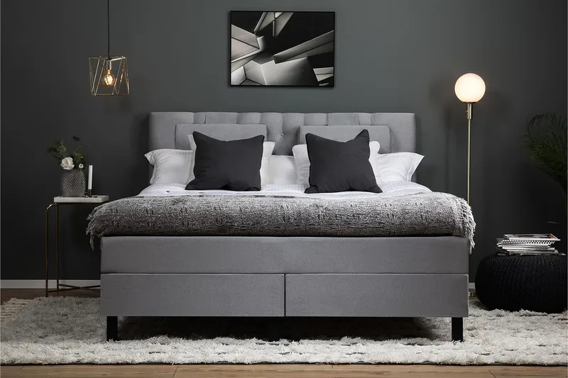 Sänkypaketti Lucky 180x200 Diamant Sängynpääty V.harmaa - Niskatyyny Suuri Vaaleanharmaa - Huonekalut - Sänky - Parisänky