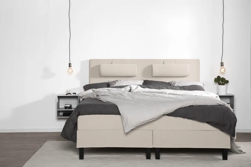 Sänkypaketti Lucky 180x200 Sileä Sängynpääty Beige - Memory Niskatyyny Suuri - Huonekalut - Sänky - Jenkkisängyt