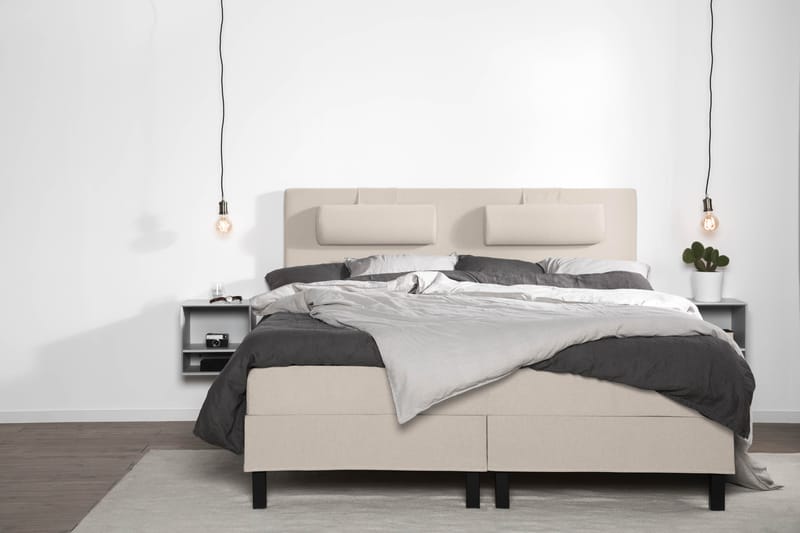 Sänkypaketti Lucky 180x200 Sileä Sängynpääty Beige - Memory Niskatyyny Suuri - Huonekalut - Sänky - Jenkkisängyt