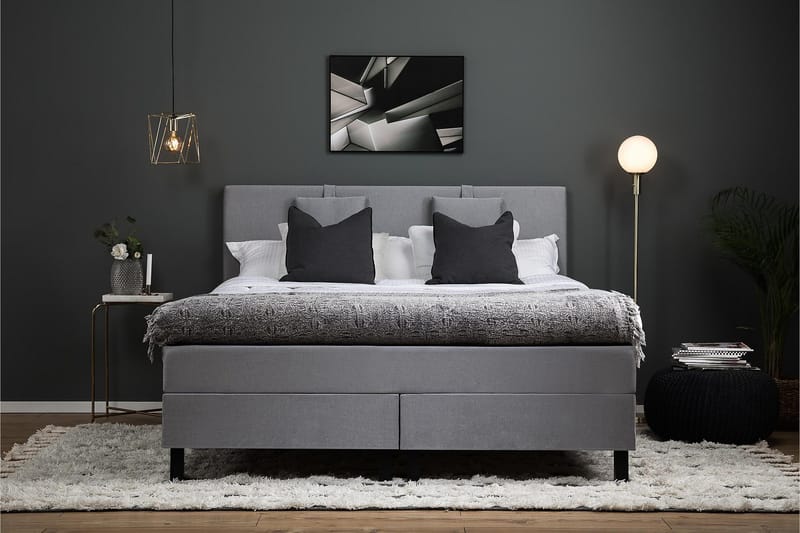 Sänkypaketti Lucky 180x200 Sileä Sängynpääty Keskiharmaa - Niskatyyny Pieni Keskiharmaa - Huonekalut - Sänky - Jenkkisängyt