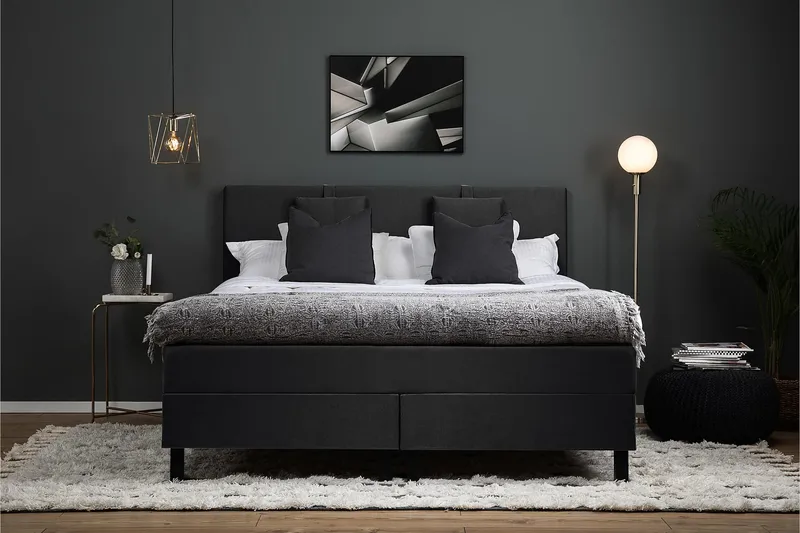 Sänkypaketti Lucky 180x200 Sileä Sängynpääty Musta - Memory Niskatyyny Pieni - Huonekalut - Sänky - Jenkkisängyt