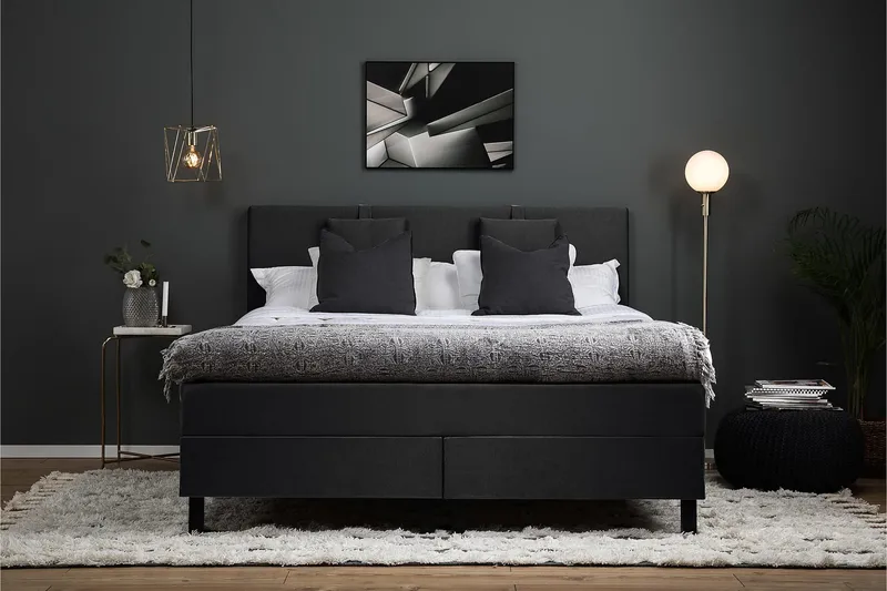 Sänkypaketti Lucky 180x200 Sileä Sängynpääty Musta - Memory Niskatyyny Pieni - Huonekalut - Sänky - Jenkkisängyt