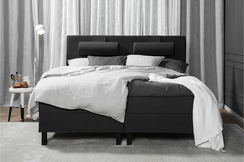 Sänkypaketti Lucky 180x200 Sileä Sängynpääty Musta - Musta/Harmaa - Huonekalut - Sänky - Jenkkisängyt