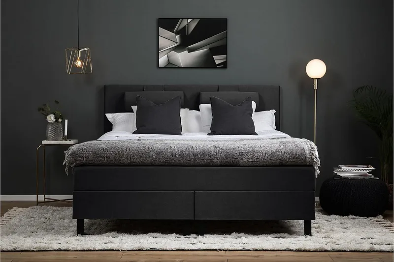 Sänkypaketti Lucky 180x200 Sileä Sängynpääty Musta - Musta/Harmaa - Huonekalut - Sänky - Jenkkisängyt