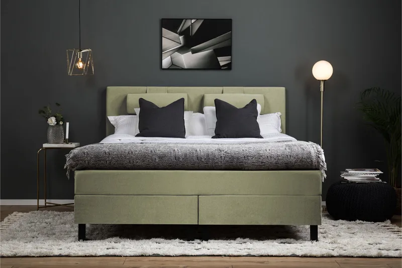 Sänkypaketti Lucky 180x200 Sileä Sängynpääty Vihreä - Lateksi Niskatyyny Pieni - Huonekalut - Sänky - Jenkkisängyt