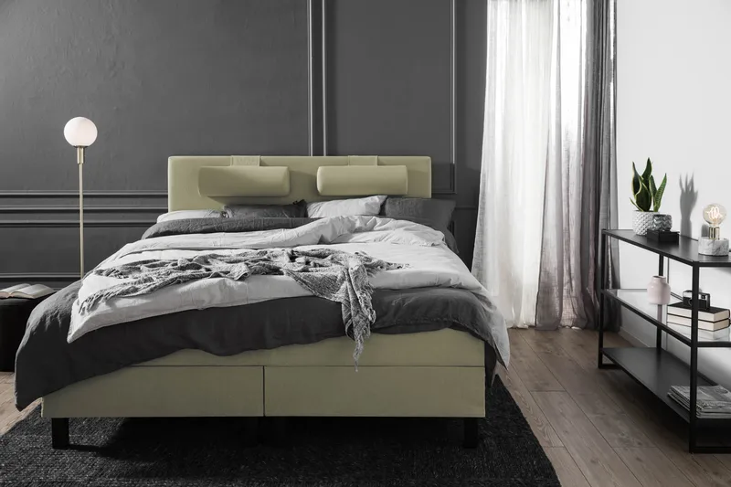 Sänkypaketti Lucky 180x200 Sileä Sängynpääty Vihreä - Lateksi Niskatyyny Pieni - Huonekalut - Sänky - Jenkkisängyt