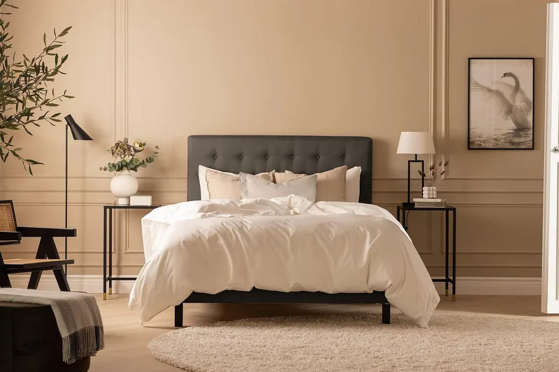 Sänkypaketti Nayaka 120x200 Vaahtomuovi - Napillinen pääty Tummanharmaa - Huonekalut - Sänky - Parisänky