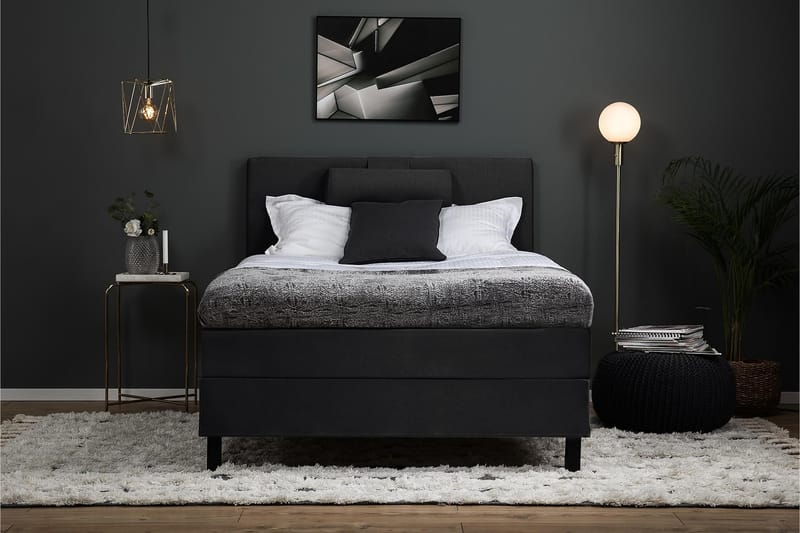 Sänkypaketti Olivia 120x200 Sileä Sängynpääty Musta/Harmaa - Memory Niskatyyny Suuri - Huonekalut - Sänky - Jenkkisängyt