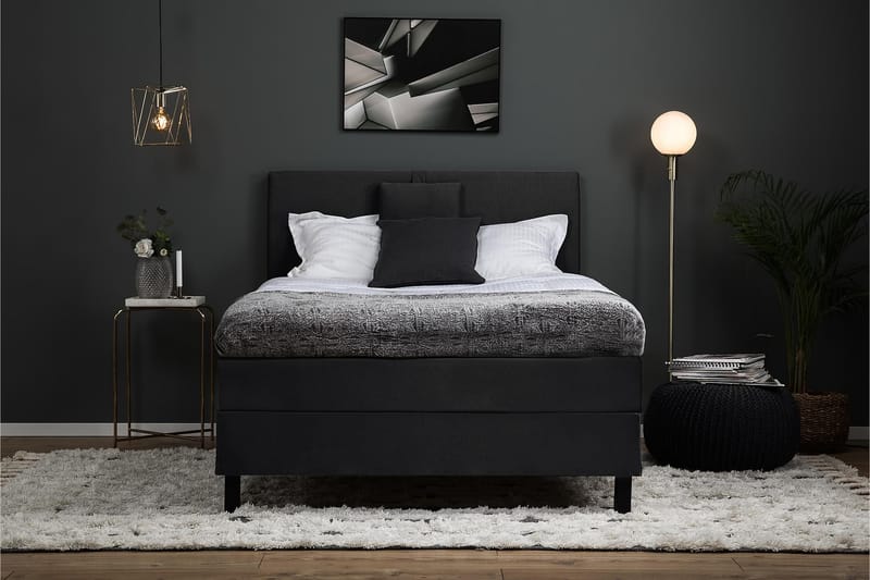Sänkypaketti Olivia 120x200 Sileä Sängynpääty Musta/Harmaa - Memory Niskatyyny Pieni - Huonekalut - Sänky - Jenkkisängyt