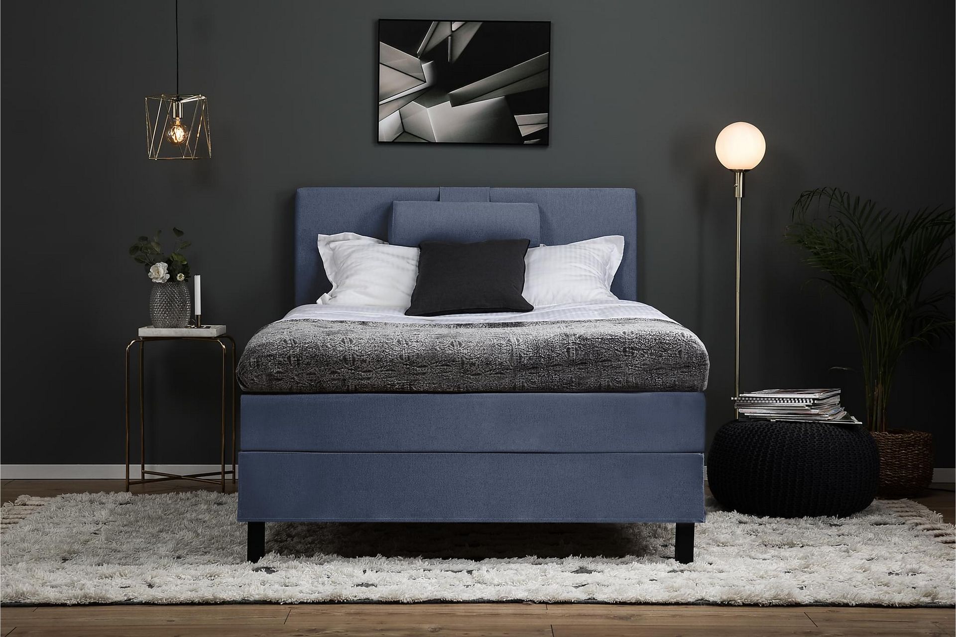 Sänkypaketti Olivia 120x200 Sileä Sängynpääty Tummansininen - Memory Niskatyyny Suuri - Huonekalut - Sänky - Jenkkisängyt