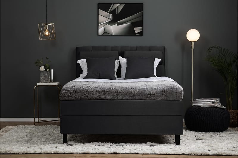 Sänkypaketti Olivia 140x200 Diamant Sängynpääty Musta/Harmaa - Polyeetteri Niskatyyny Suuri - Huonekalut - Sänky - Jenkkisängyt