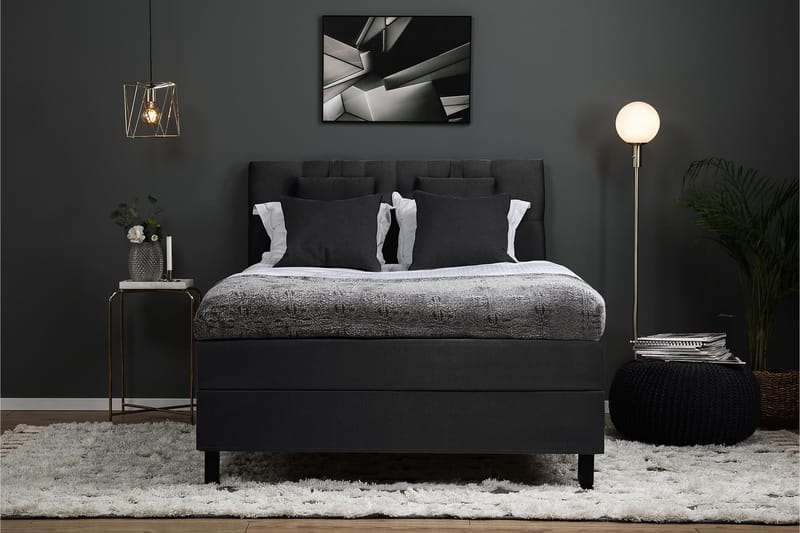 Sänkypaketti Olivia 140x200 Diamant Sängynpääty Musta/Harmaa - Polyeetteri Niskatyyny Pieni - Huonekalut - Sänky - Jenkkisängyt