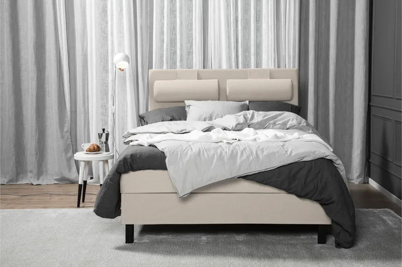 Sänkypaketti Olivia 140x200 Sileä Sängynpääty Beige - Niskatyyny Suuri Beige - Huonekalut - Sänky - Jenkkisängyt