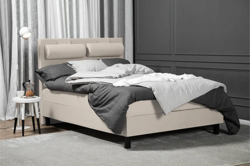 Sänkypaketti Olivia 140x200 Sileä Sängynpääty Beige - Niskatyyny Suuri Beige - Huonekalut - Sänky - Jenkkisängyt