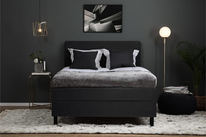 Sänkypaketti Olivia 140x200 Sileä Sängynpääty Musta/Harmaa - Memory Niskatyyny Suuri - Huonekalut - Sänky - Jenkkisängyt